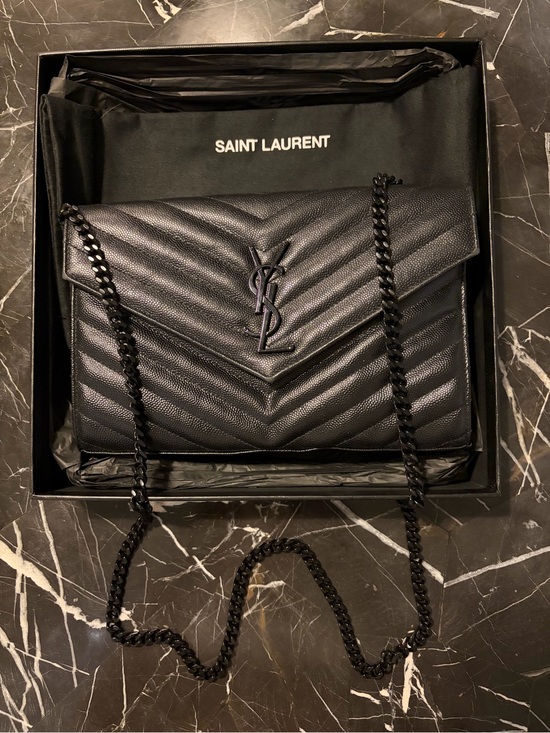 Saint Laurent Handbags - YSL / Saint Laurent - Black Chevron Quilted Leather Metal Black Chain Crossbody